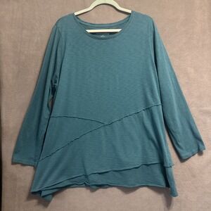 Soft Surroundings Tunic Top Cotton Asymmetric Casual L/S Plus Size 1X Teal